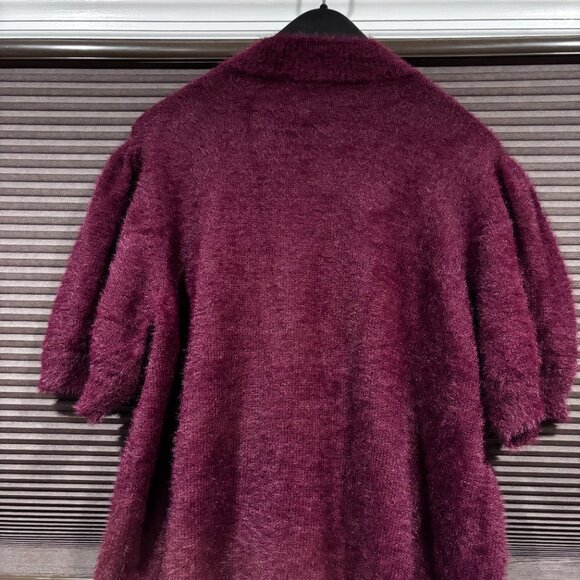 CeCe Women's Burgundy Short Sleeve Mock Neck Eyelash Knit sweater SZ: XL - Picture 11 of 13